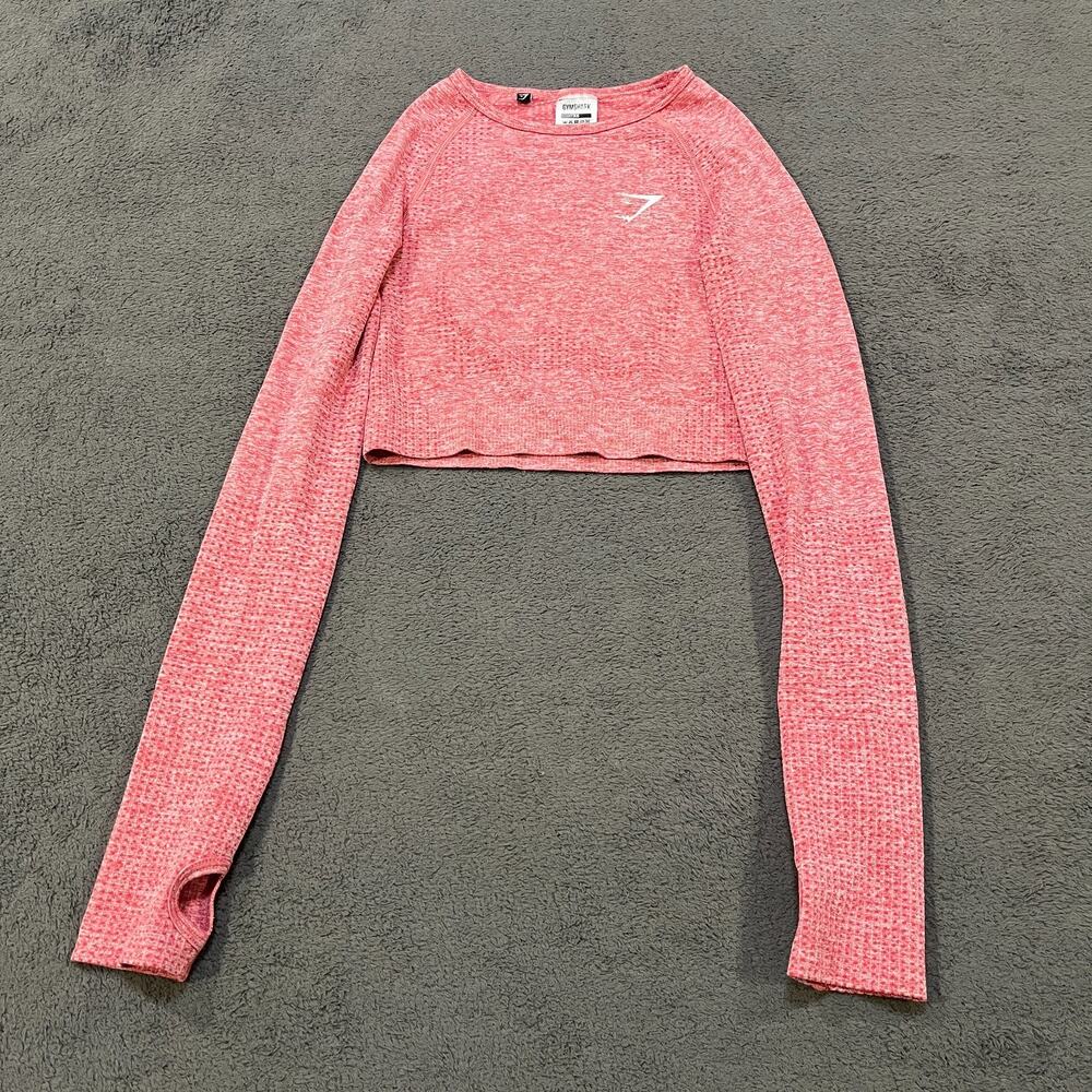 Gymshark Pink Coral Athletic Seamless Long Sleeve Crop Top Women's Size XS
